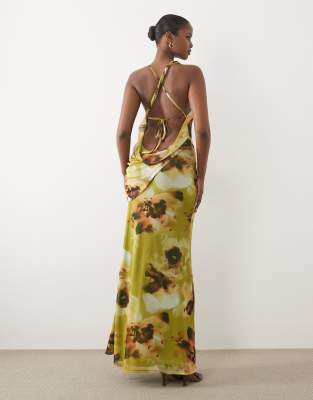 Asos Design Halter Neck Draped Detail Slinky Maxi Dress In Multi