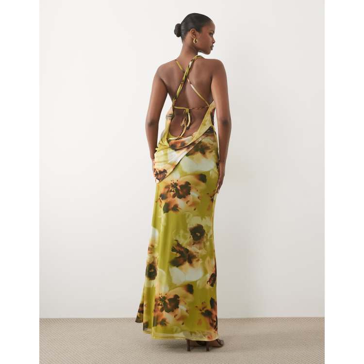asos design satin tape halter maxi dress in green ASOS Satin Tape Halter Maxi Dress in Green