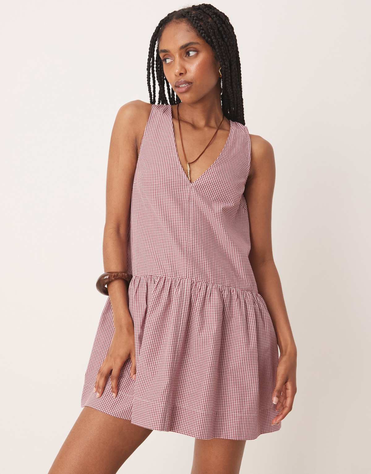 ASOS DESIGN halter neck drop waist mini dress in red gingham