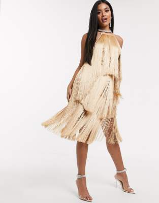 halter neck fringe dress