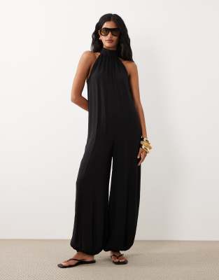 Asos Design Halter Neck Jumpsuit With Tie Detail In Black