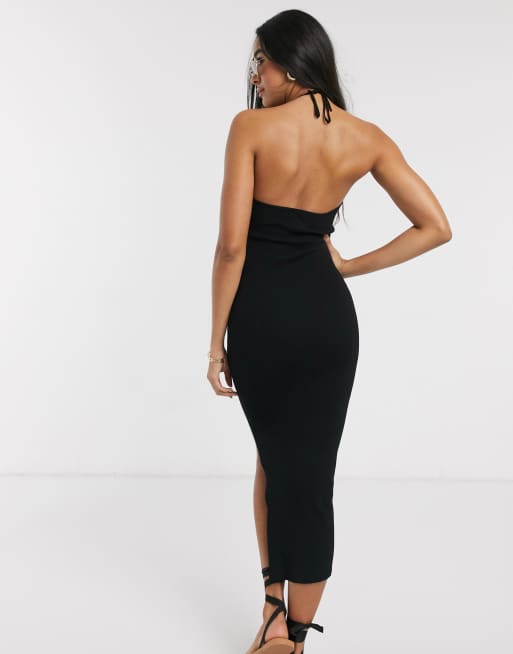 Black Halter Neck Midi Dress