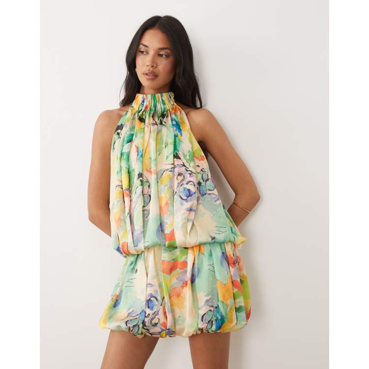 asos design bias cut mini satin dress with floral embellishment ASOS DESIGN Petite bias cut mini satin dress with floral embellishment