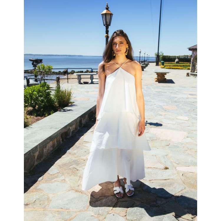 asos white halter dress ASOS DESIGN halter midi dress with button front in white