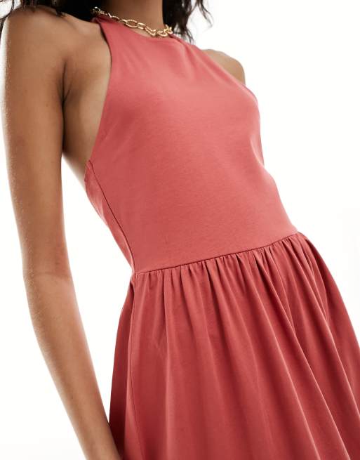 ASOS DESIGN halter neck low back maxi sundress in mineral red | ASOS