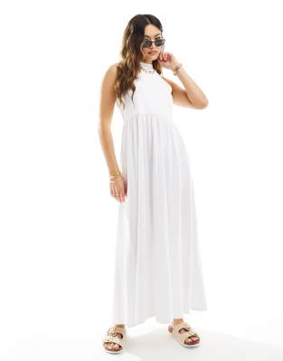 Asos Design Halter Neck Low Back Maxi Sundress In White