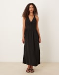 [ASOS DESIGN] ASOS DESIGN halter neck maxi dress with corset inspired bodice in black 14 Black