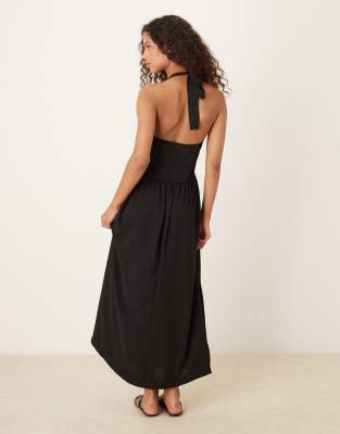 Asos Design Halter Neck Maxi Dress With Corset Inspired Bodice In Black