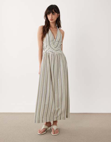ASOS DESIGN halter neck maxi dress with corset inspired bodice in Stripe
