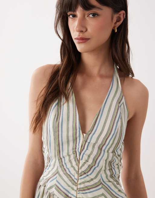 ASOS DESIGN halter neck maxi dress with corset inspired bodice in Stripe, 3 of 4