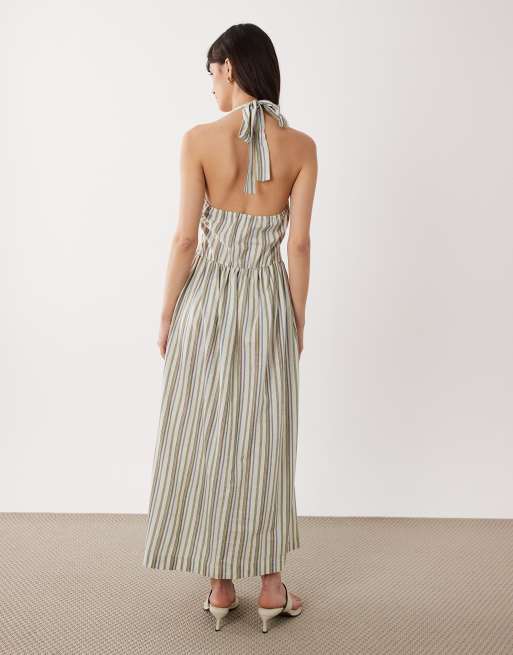 ASOS DESIGN halter neck maxi dress with corset inspired bodice in Stripe, 4 of 4