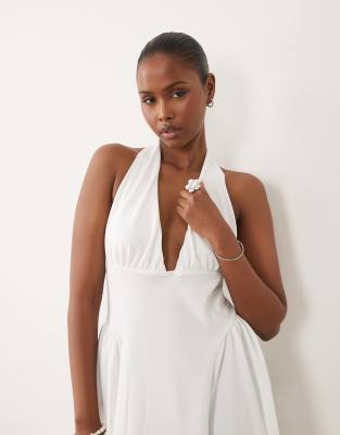 Asos Design Halter Neck Maxi Dress With Gathered Sides In White