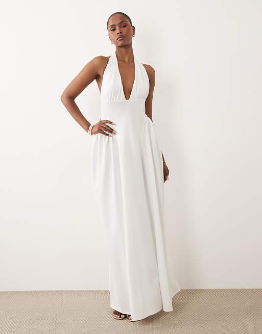 halter maxi white dress Anastasia Drop Waist Fabric has no stretch ASOS Design - Maxi Dress