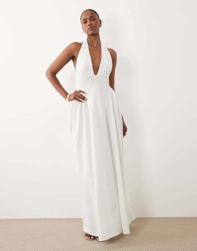 ASOS DESIGN halter neck maxi dress with gathered sides in white | ASOS