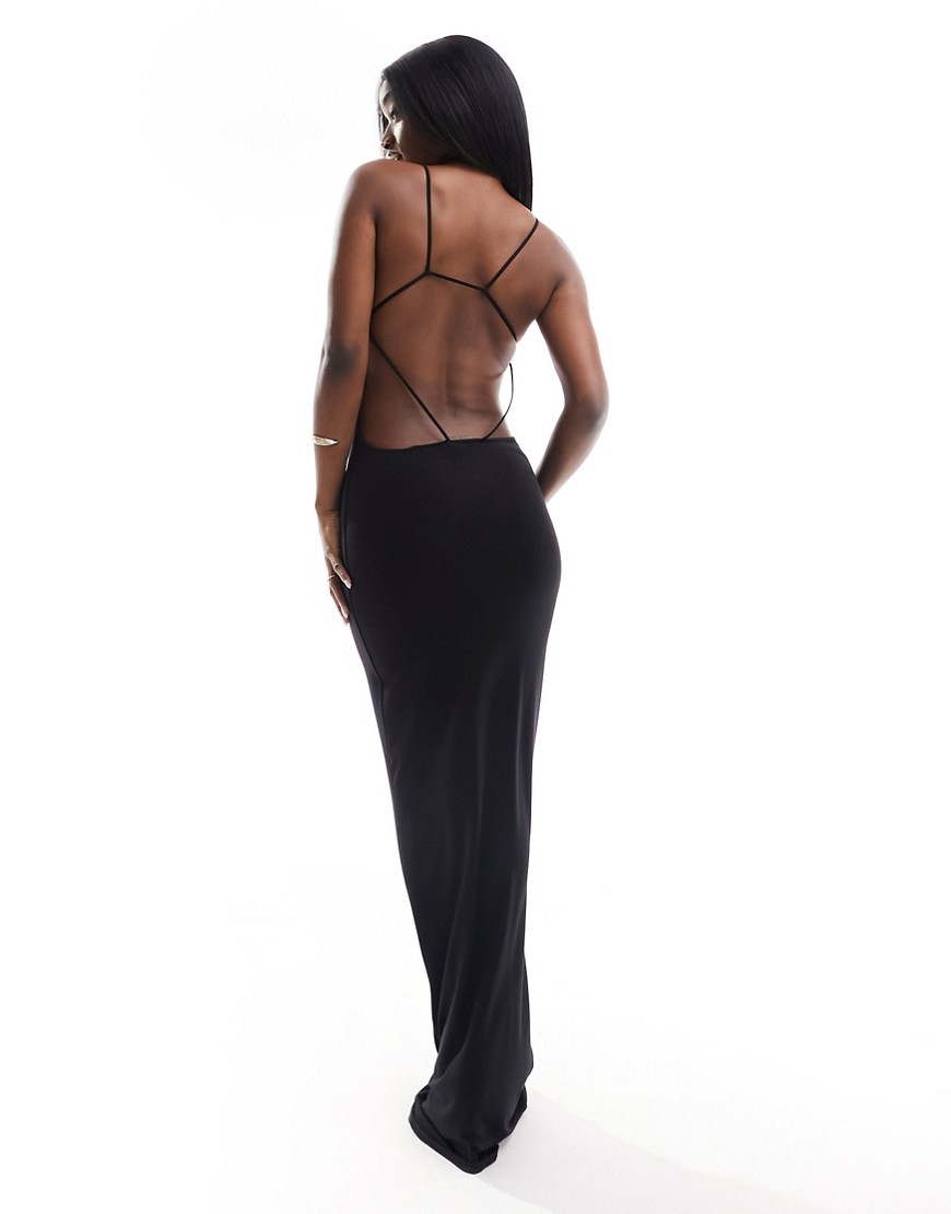 ASOS DESIGN halter neck maxi dress with strappy back detail in black