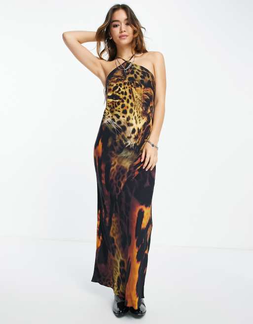 Halter neck leopard print 2024 dress