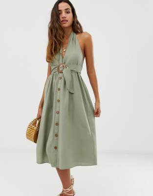 halter neck linen dress