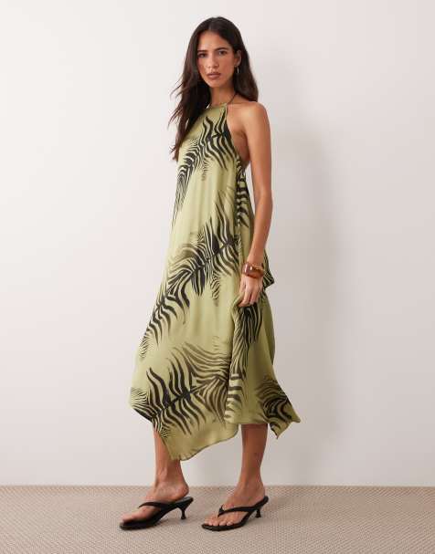 ASOS DESIGN halter neck midi dress with high low hem in zebra print - view 1