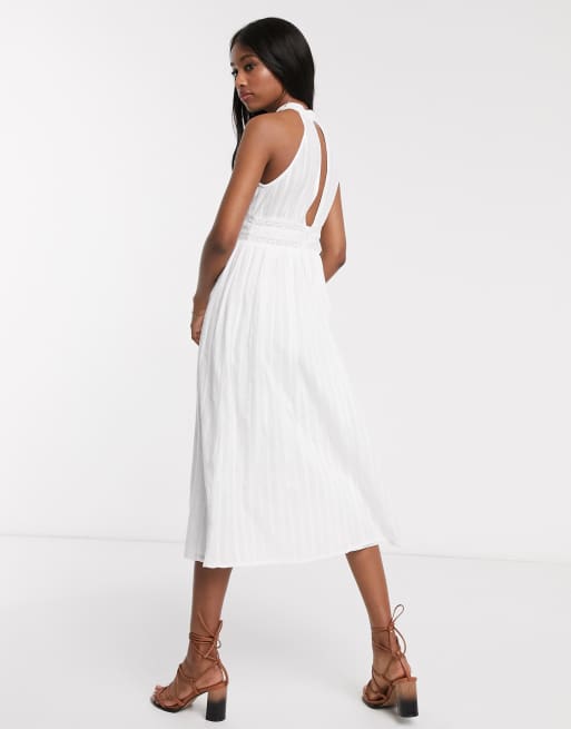 ASOS DESIGN halter neck midi dress with lace inserts in white