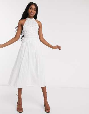 ASOS DESIGN halter neck midi dress with lace inserts in white | ASOS