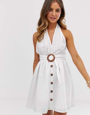 white halterneck mini dress