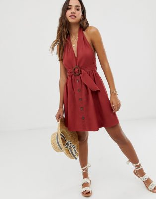 halter neck linen dress