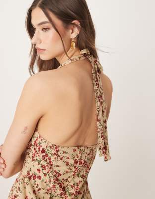 Shop Asos Design Halter Neck Mini Dress In Multi