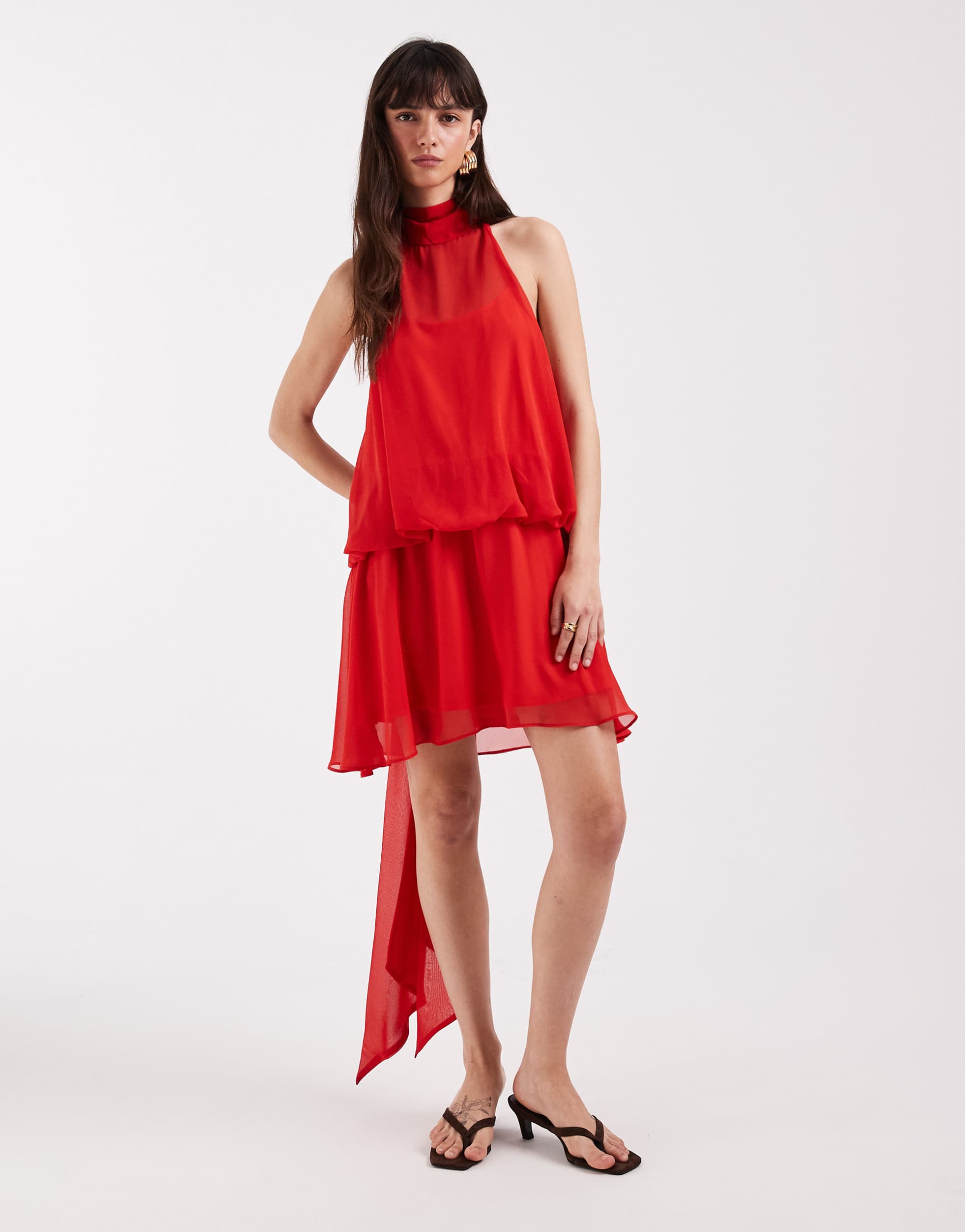 asos design halter neck mini dress in red