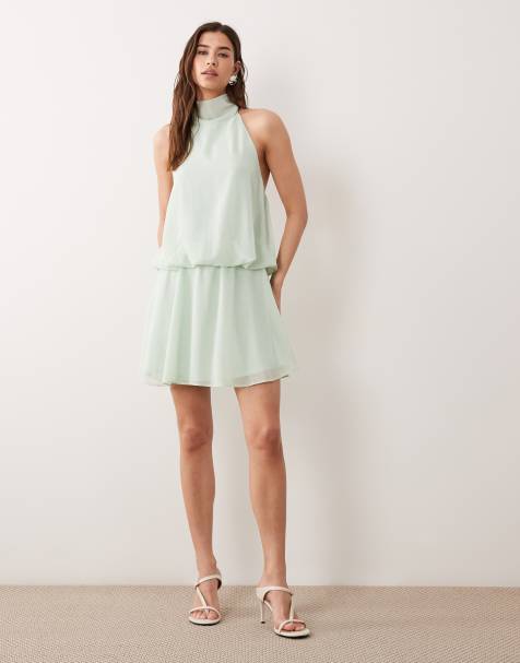 ASOS DESIGN halter neck mini dress in sage