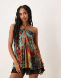 [ASOS DESIGN] ASOS DESIGN halter neck mini dress with contrast hem in patchwork print-Multi 12 MULTI