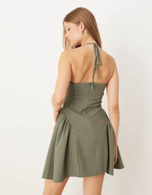 Asos Design Halter Neck Mini Dress With Corset Detail In Green