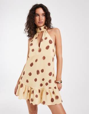 Asos Design Halter Neck Mini Dress With Scarf In Multi