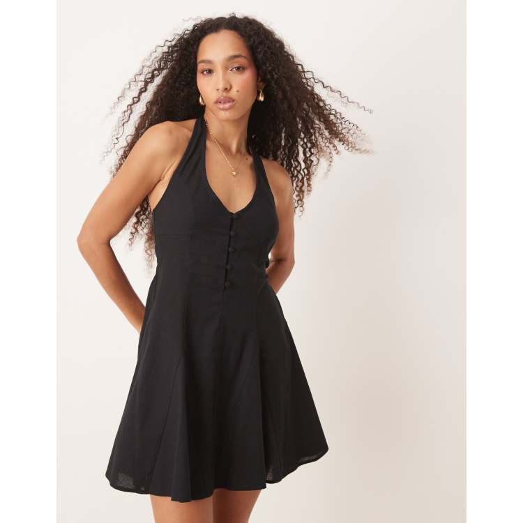 white house black market black halter dress White House Black Market Black Silk Blend Tiered Halter Neck Dress main image 1