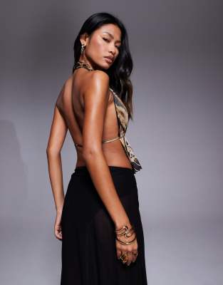 Asos Design Halter Neck Open Front Top In Multi