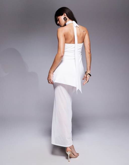 ASOS DESIGN halter neck peplum maxi dress with bodice and sheer skirt in cream