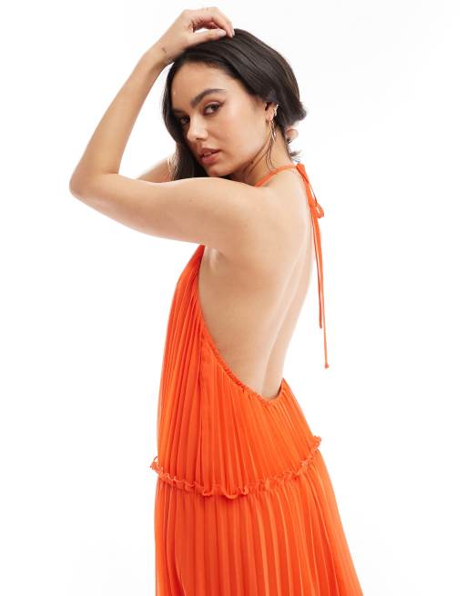 Asos design halter tie neck maxi dress in pleat hotsell