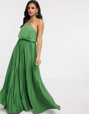 green halter neck maxi dress