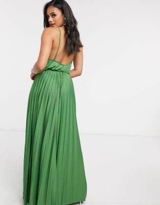 pleated green maxi dress