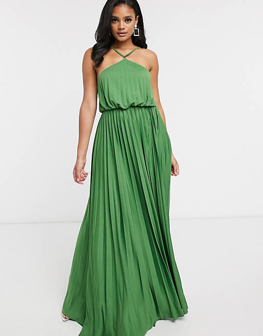zonlicht Verfijning bijtend ASOS DESIGN halter neck pleated maxi dress in green | ASOS