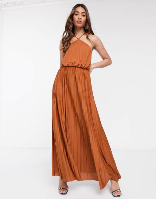 Asos design halter pleated bow back maxi outlet dress