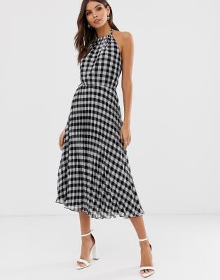 halter neck pleated midi dress