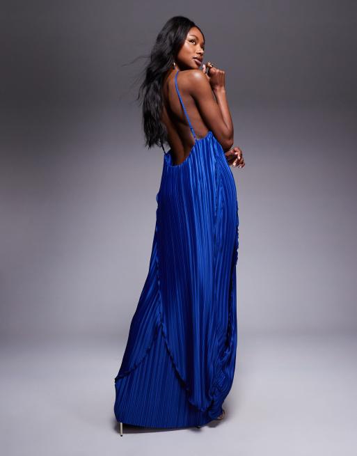 slim fit dress slacks Royal Blue Gold Ring Sleeveless Cut Out Back Slit Dress main image 0