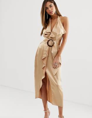 asos gold satin dress