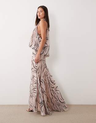 Asos Design Halter Neck Slouchy Dropped Waist Godet Maxi Dress In Pink