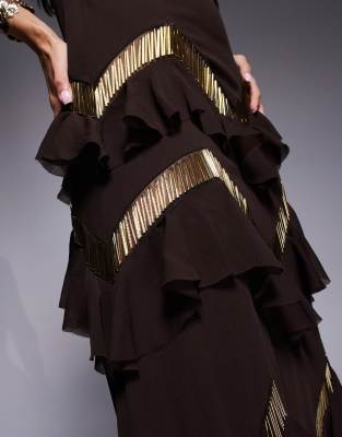 Asos Design Halter Neck Tiered Embellished Ruffle Maxi Dress