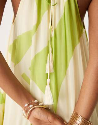 Asos Design Halter Neck Tiered Ruffle Maxi Dress In Green