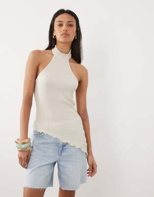 ASOS DESIGN halter neck top with asymmetric hem in cream - part of a set