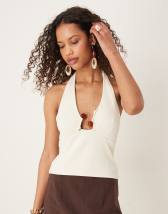 ASOS DESIGN halter neck top with trim detail in burnt orange