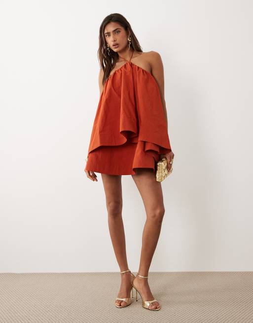  ASOS DESIGN halter neck trapeze mini dress in rust, 3 of 4