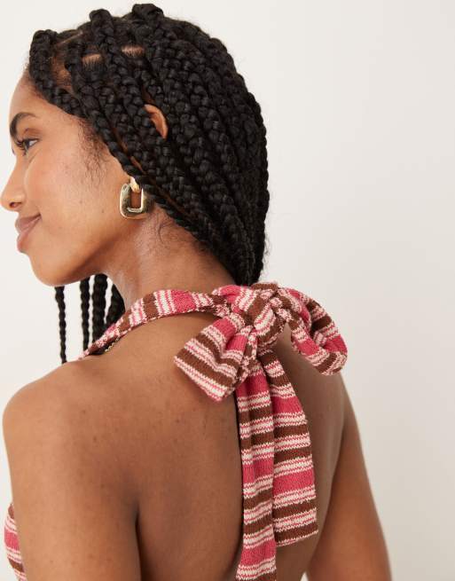 ASOS DESIGN halter neck waistcoat in stripe (part of a set), 3 of 4